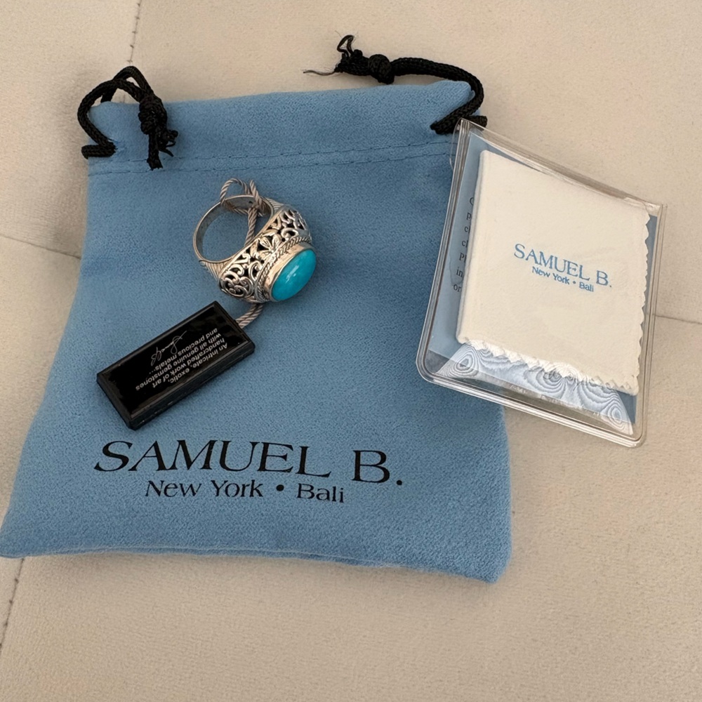 Samuel B. Intricate Silver Ring with Blue Accent